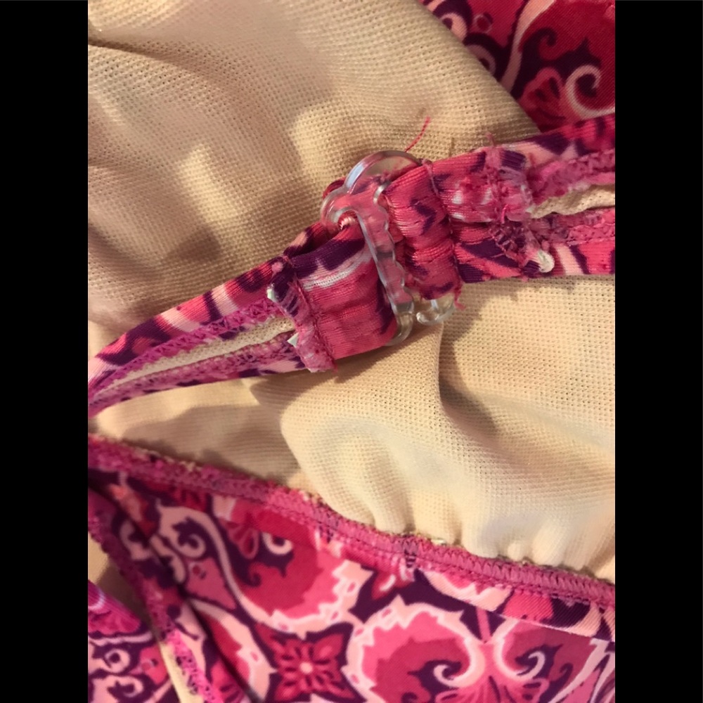 Jacqueline Smith pink 2-piece bikini halter type top & skirted bottom - Picture 9 of 13